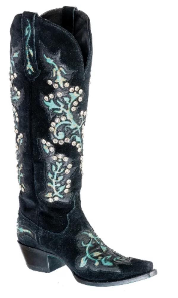 Cowgirl Kim Zuzus Spirit Boots by Lane - Exclusive Black Suede with Fantasy Crystals