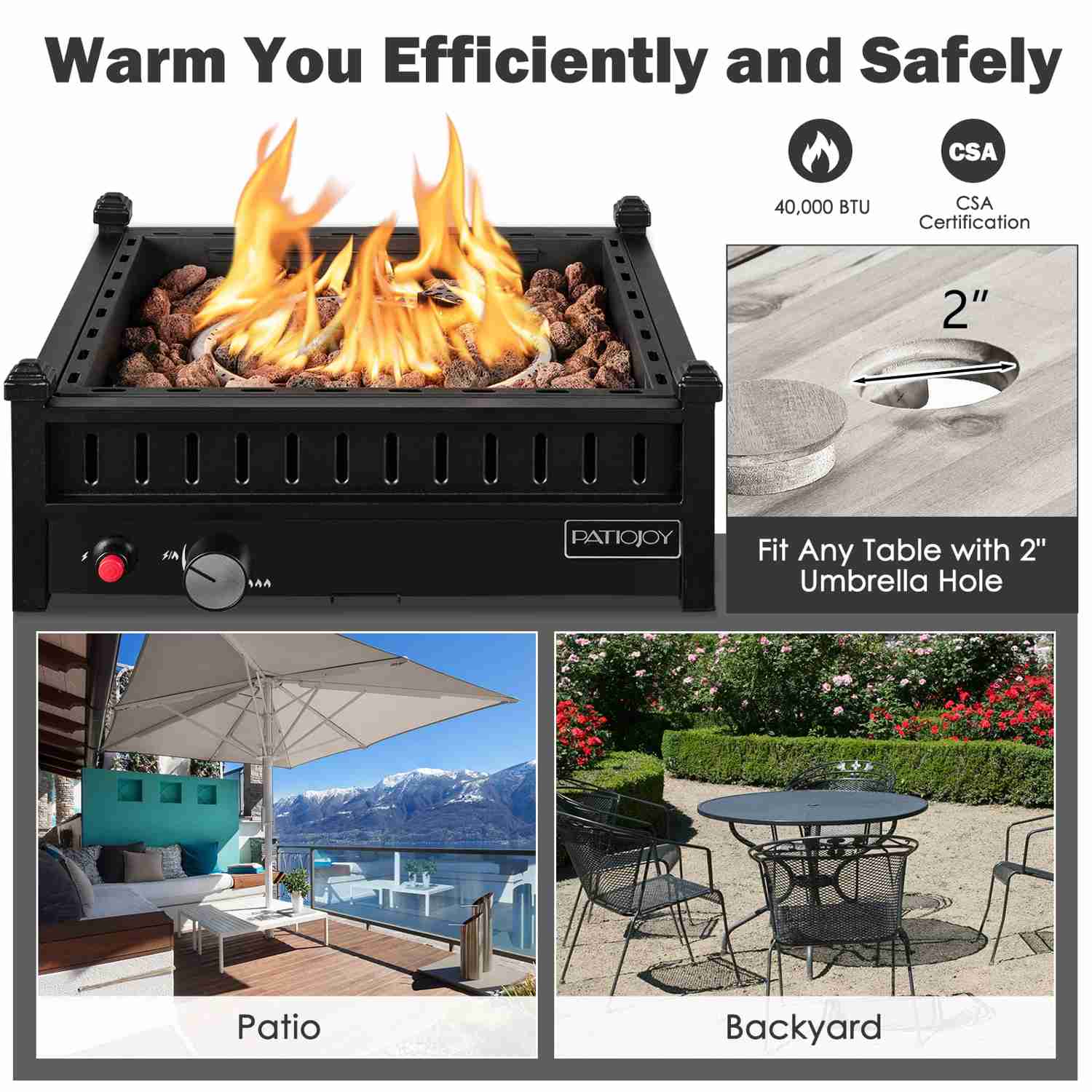 Tangkula Portable Tabletop Propane Fire Pit, 40,000 BTU Table Top Fireplace with Simple Ignition System