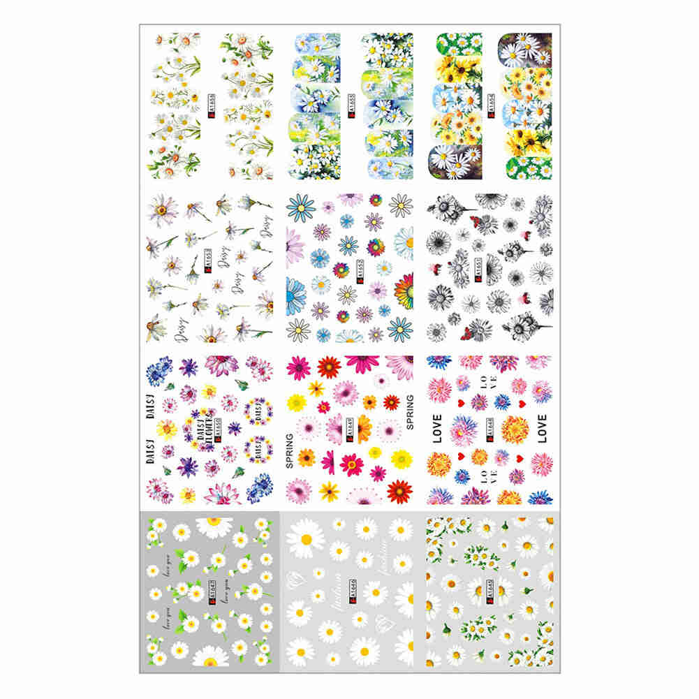 Nail Stickers Fresh Watercolor Flowers Wrinkled Chrysanthemum Plum Watermark Stickers