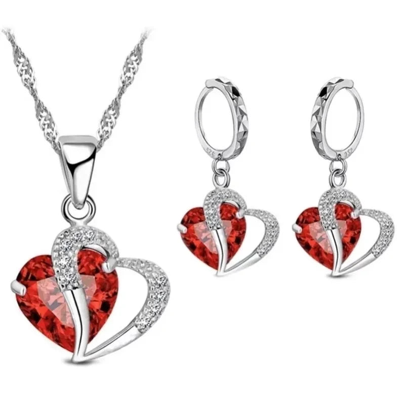 Luxury Women's 925 Sterling Silver Cubic Zircon Heart Jewelry Set