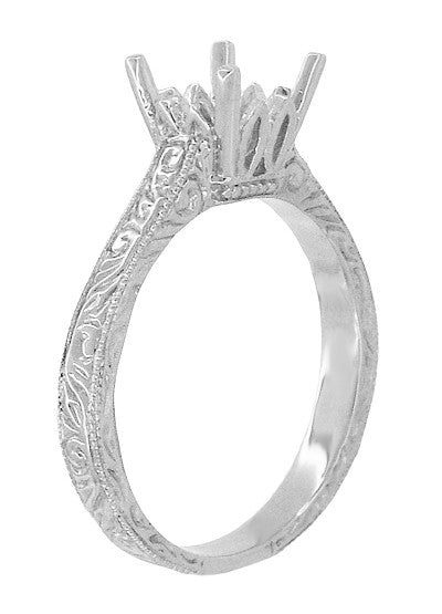 Vintage Art Deco Platinum Filigree Castle Solitaire Engagement Ring Mounting