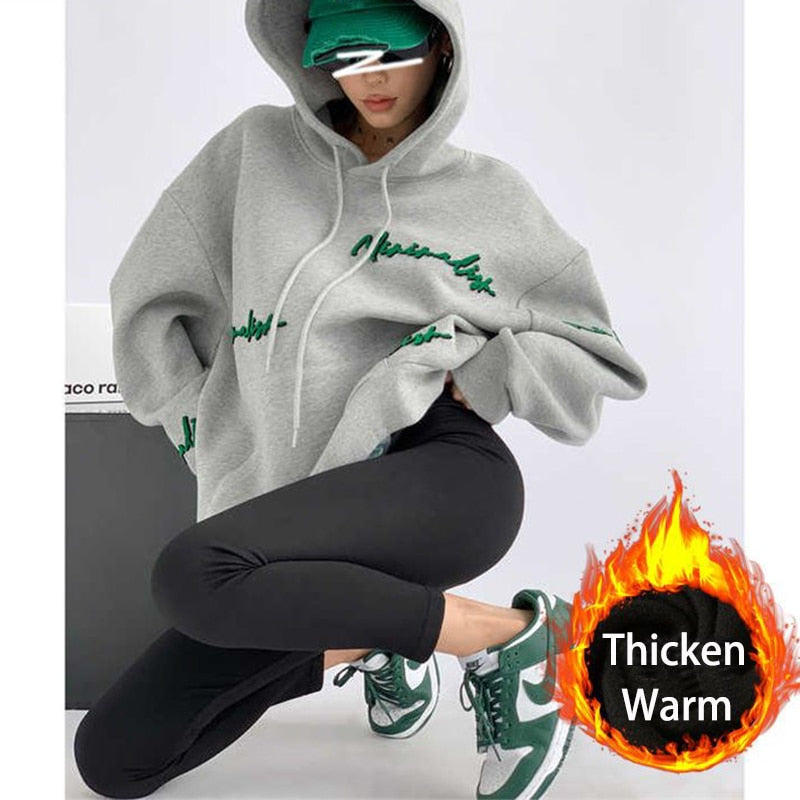 Trizchlor 2022 Autumn Winter Embroidered Women's Oversized Sweater Hoodie