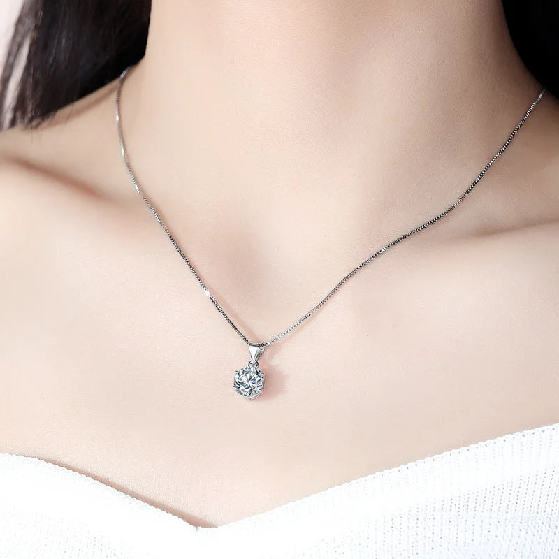 NKHOG 1ct 2ct Moissanite Pendant Necklace for Women - Sterling Silver 925, D Color VVS Lab Diamond, Fine Jewelry for Wedding & Party Gift