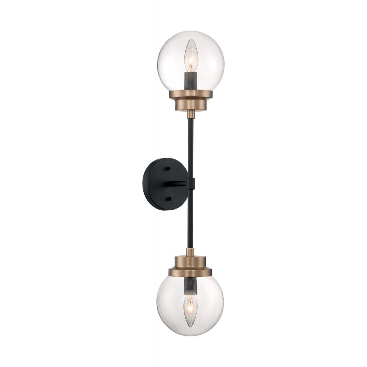 AXIS 2 LIGHT WALL SCONCE - Matte Black with Brass Accents