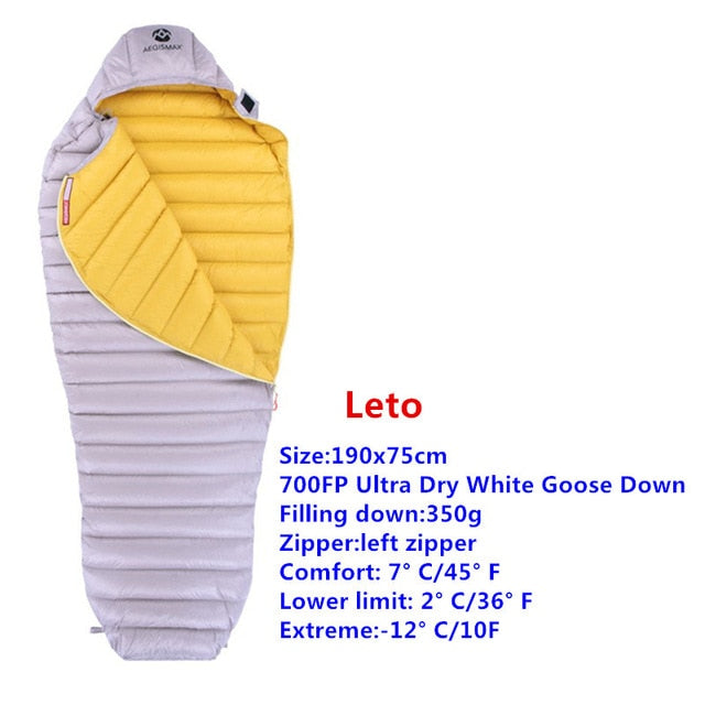 AEGISMAX Outdoor Camp Ultra Dry White Goose Down Sleeping Bag 700FP Mummy Type