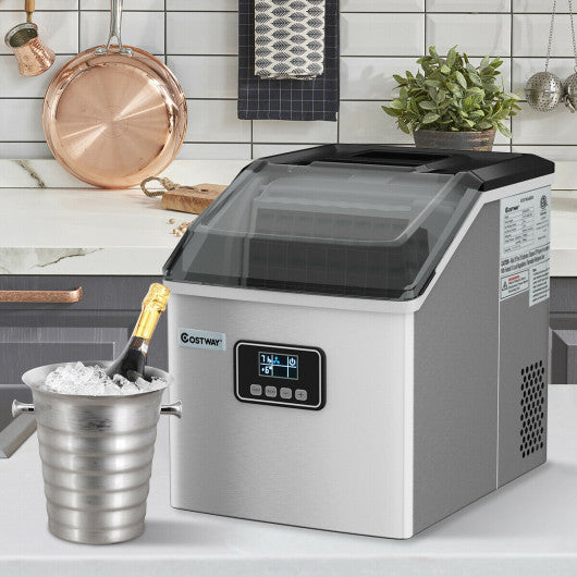 48 lbs Stainless Steel Self-Clean Ice Maker with LCD Display