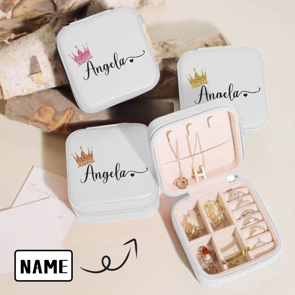 Personalized Name Crown Bridesmaid Jewelry Box - Bridal Party Gift & Travel Makeup Organizer