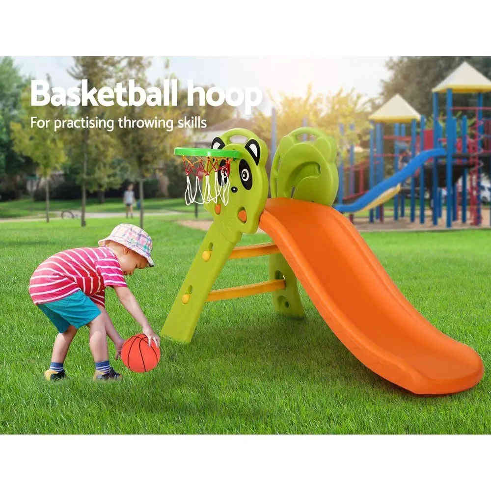 Keezi Kids Slide Basketball Hoop Activity Center - Outdoor Toddler Play Set (Orange)