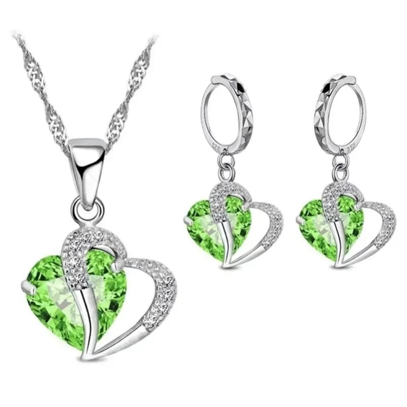 Luxury Women's 925 Sterling Silver Cubic Zircon Heart Jewelry Set