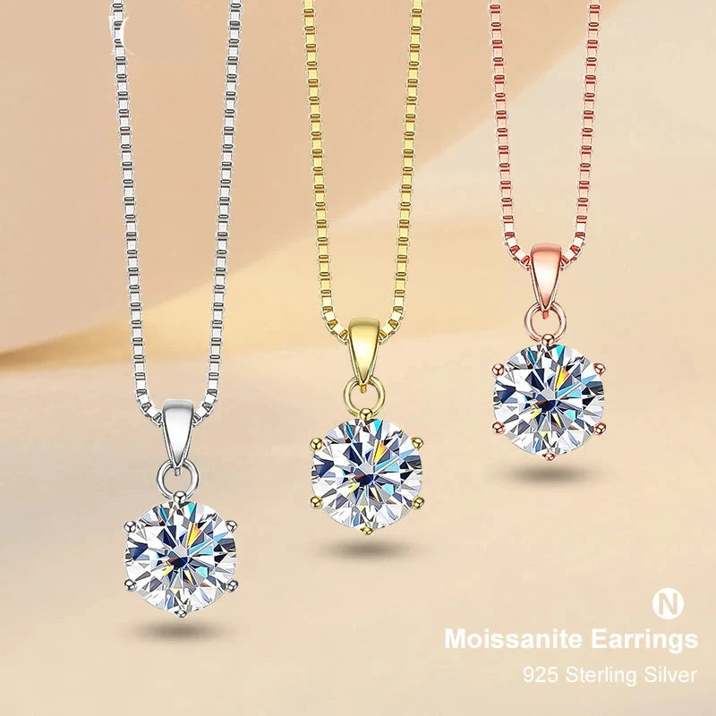NKHOG 1ct 2ct Moissanite Pendant Necklace for Women - Sterling Silver 925, D Color VVS Lab Diamond, Fine Jewelry for Wedding & Party Gift