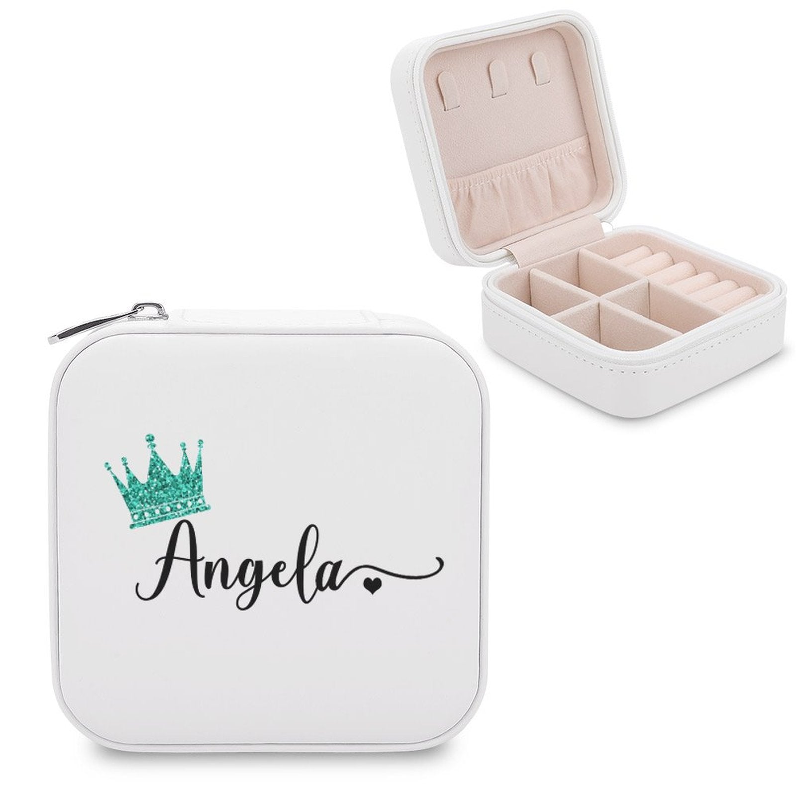 Personalized Name Crown Bridesmaid Jewelry Box - Bridal Party Gift & Travel Makeup Organizer