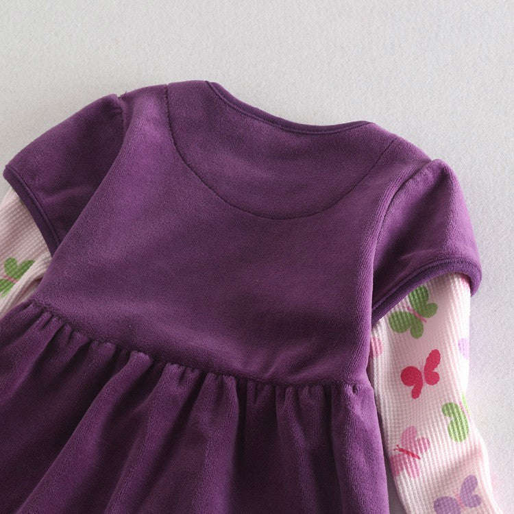 Girl Winter Floral Dress - Princess Cartoon Pig Embroidery Dress for Kids
