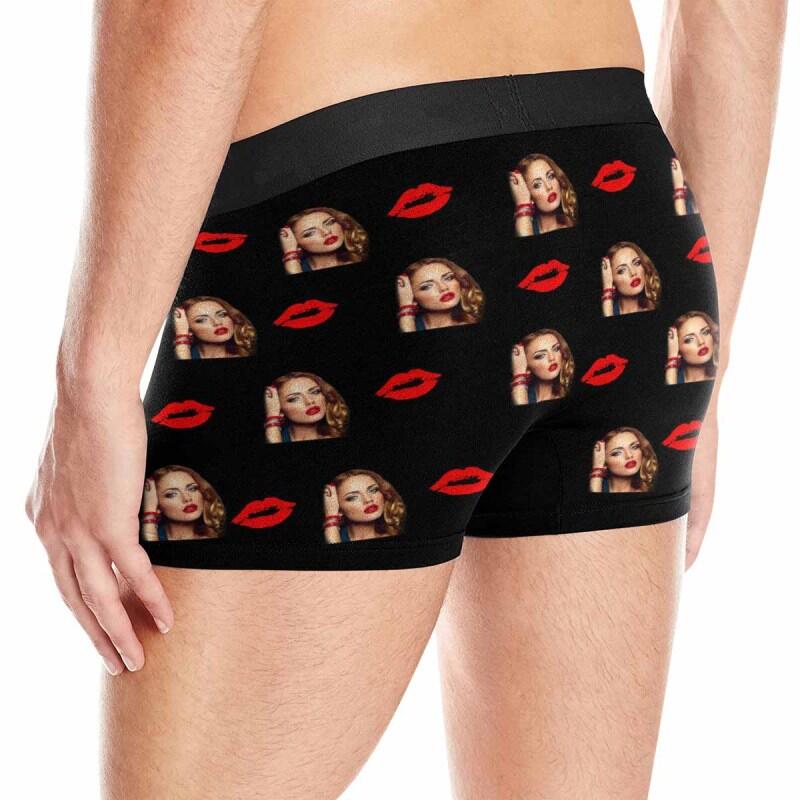Custom Face Lip Cock Mens Boxer Briefs - Personalized Photo Underwear for Valentines Day Gift