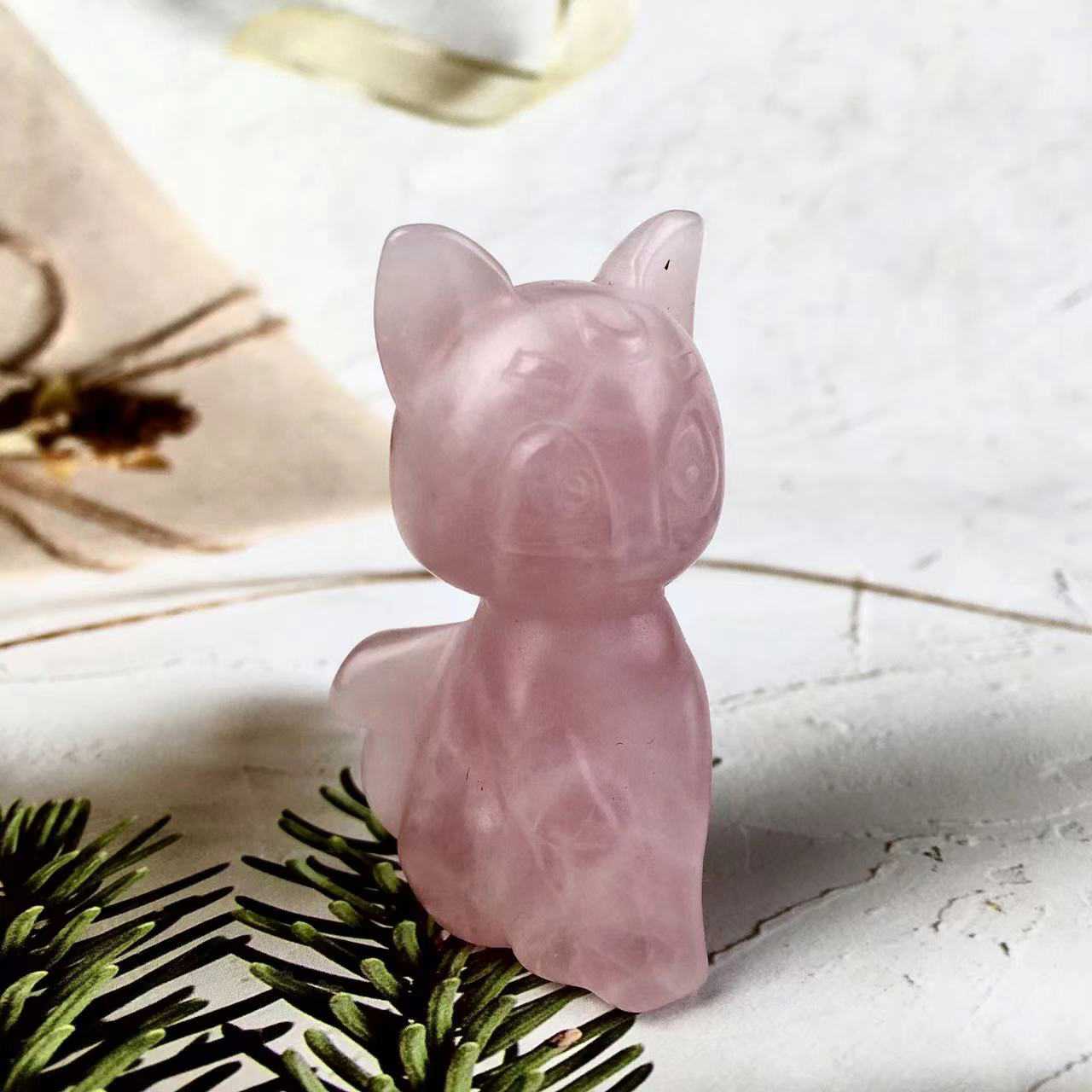 Natural Rose Quartz Sodalite Green Aventurine Beauty Girl Soldier Sailor Moon Artemis Crystal Carving Luna Cat