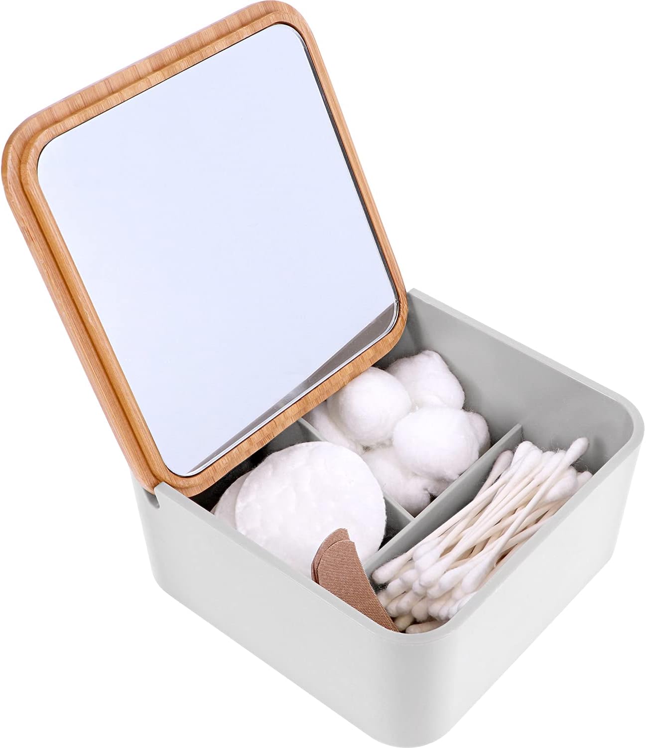 Ginsey Home+Solutions Bamboo Organizer with Mirror - Stackable Multi-Use Storage for Cosmetics and Jewelry