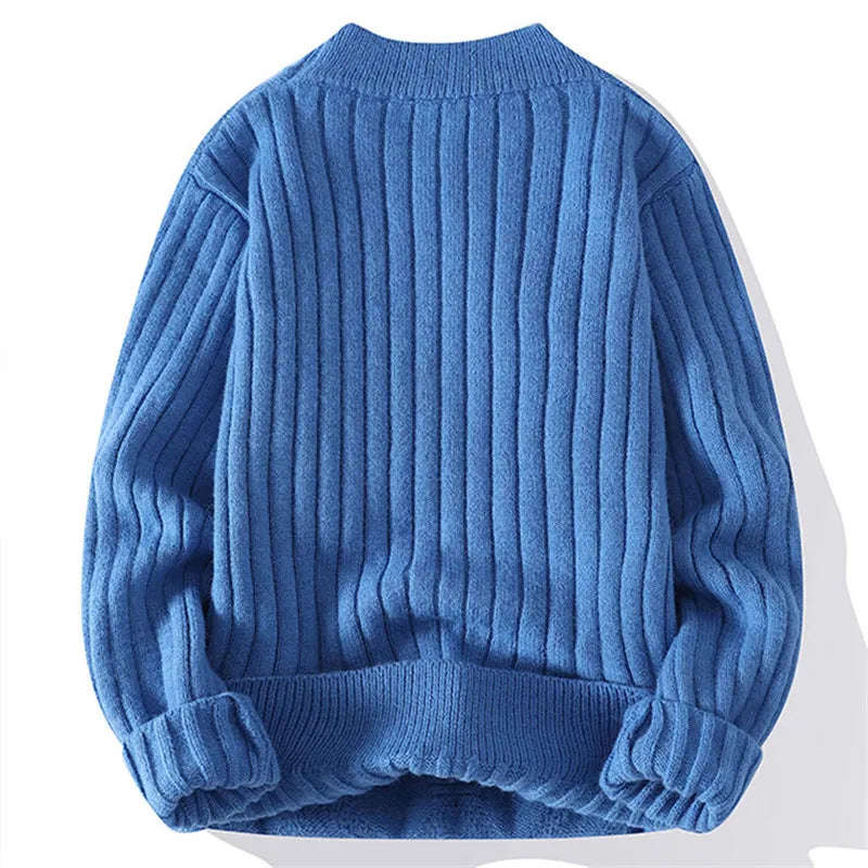 Nukty Men's Autumn Winter Knitted Sweater - Casual O-Neck Pullover in Blue & Black