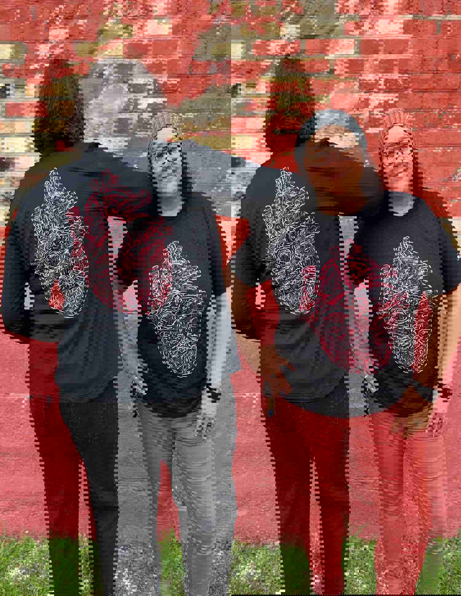 Heart of Healthcare Unisex T-Shirt - Black Heather with Red & White Print