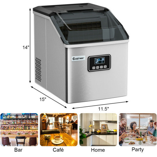 48 lbs Stainless Steel Self-Clean Ice Maker with LCD Display