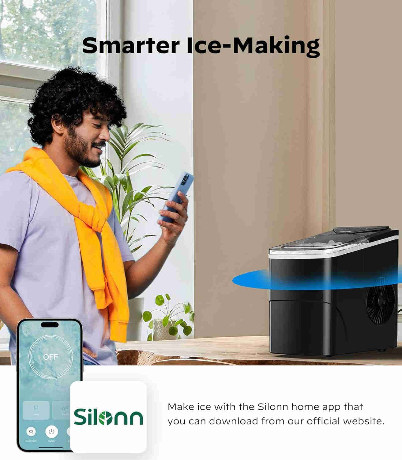 Smart Countertop Ice Maker with Wi-Fi App Control, 9 Cubes in 6 Mins, 26 Lbs/Day, Self-Cleaning