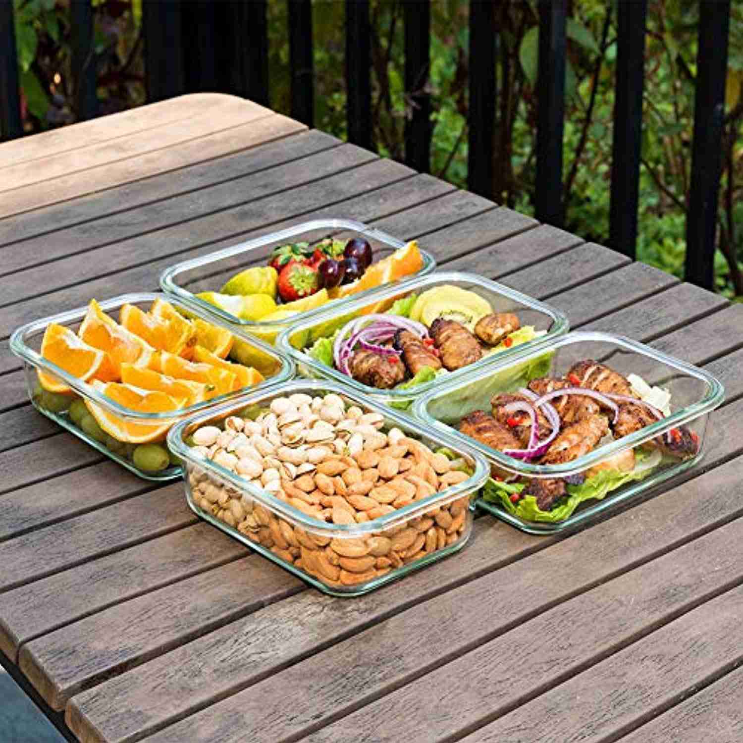 Bayco Large Glass Meal Prep Containers, 5 Pack with Lids - Airtight, BPA Free & Leak Proof