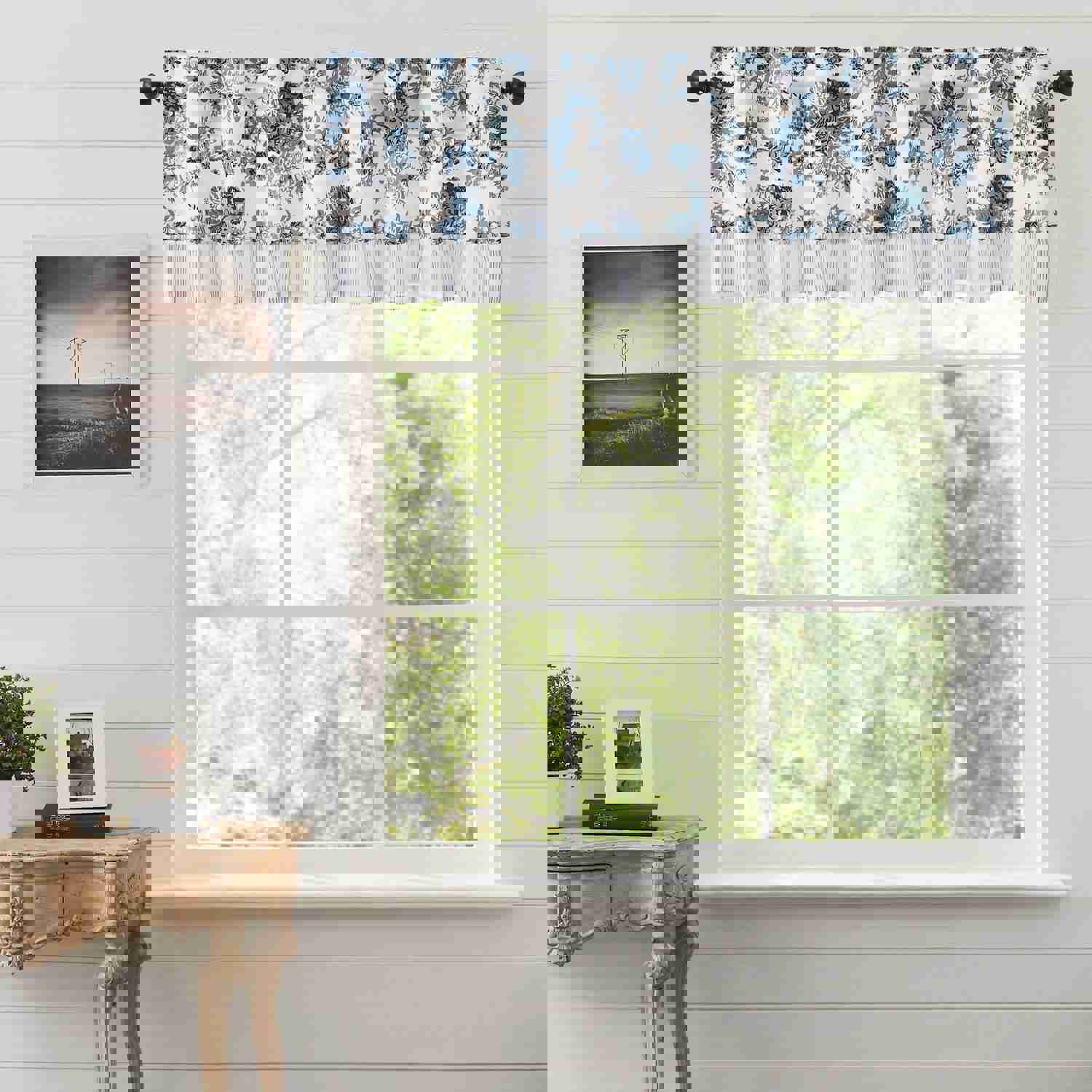 Annie Blue Floral Ruffled Valance Curtain 16x72