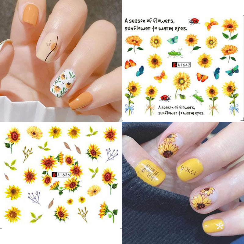 Nail Stickers Fresh Watercolor Flowers Wrinkled Chrysanthemum Plum Watermark Stickers