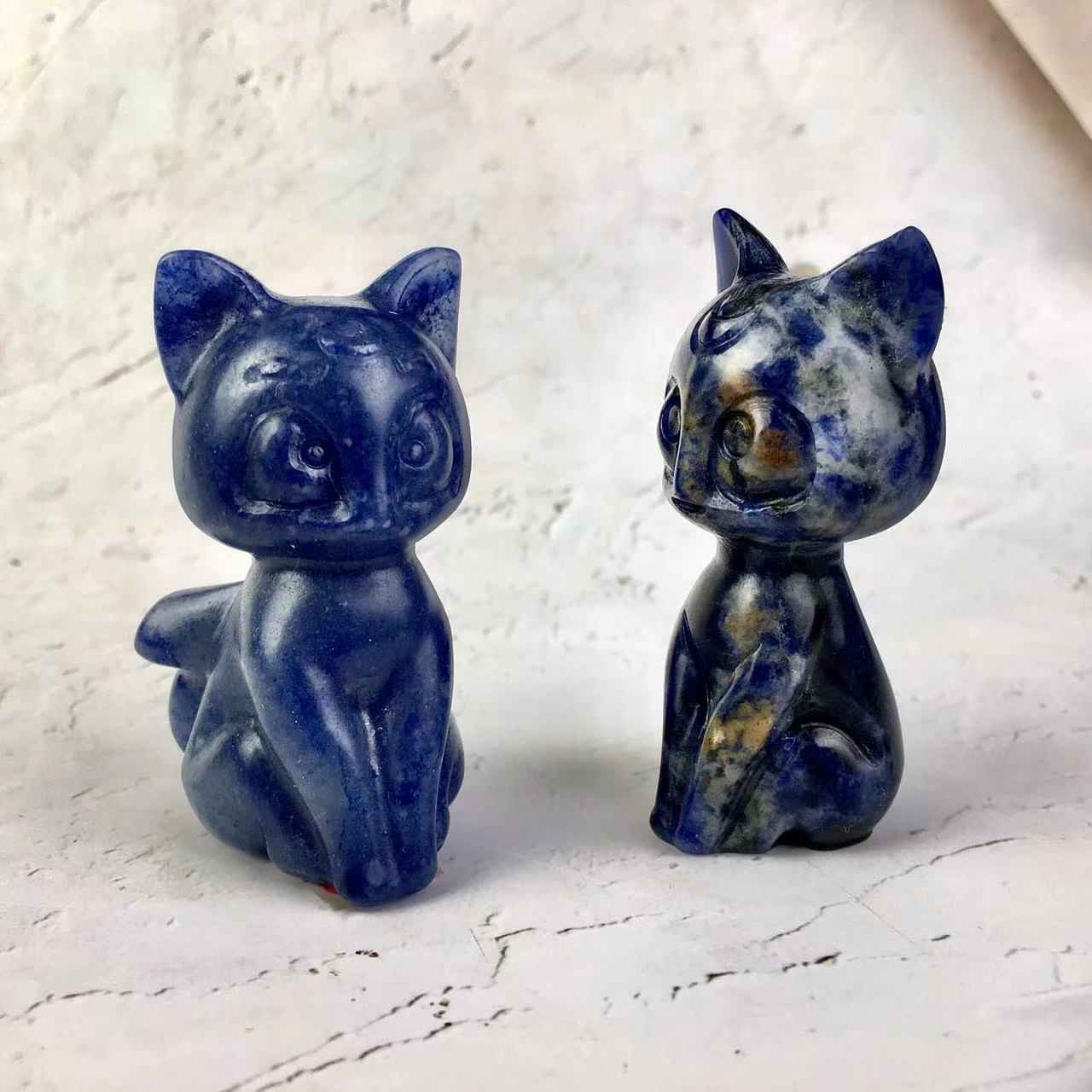 Natural Rose Quartz Sodalite Green Aventurine Beauty Girl Soldier Sailor Moon Artemis Crystal Carving Luna Cat