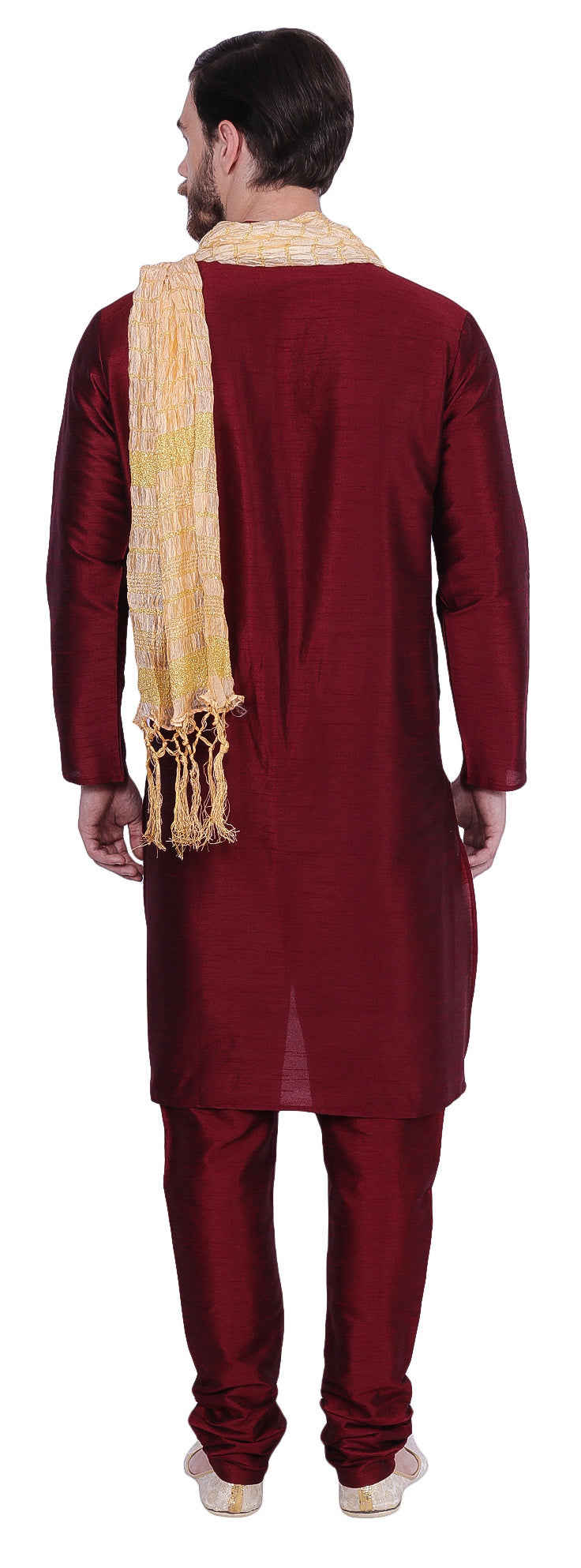 Men's Dupion Silk Kurta Pajama with Scarf - Traditional Indian Attire (Maroon)