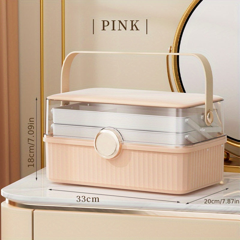 1pc Transparent 3-layer Storage Box with Cover and Handle, Large Capacity Multifunctional Dust-proof Storage Case