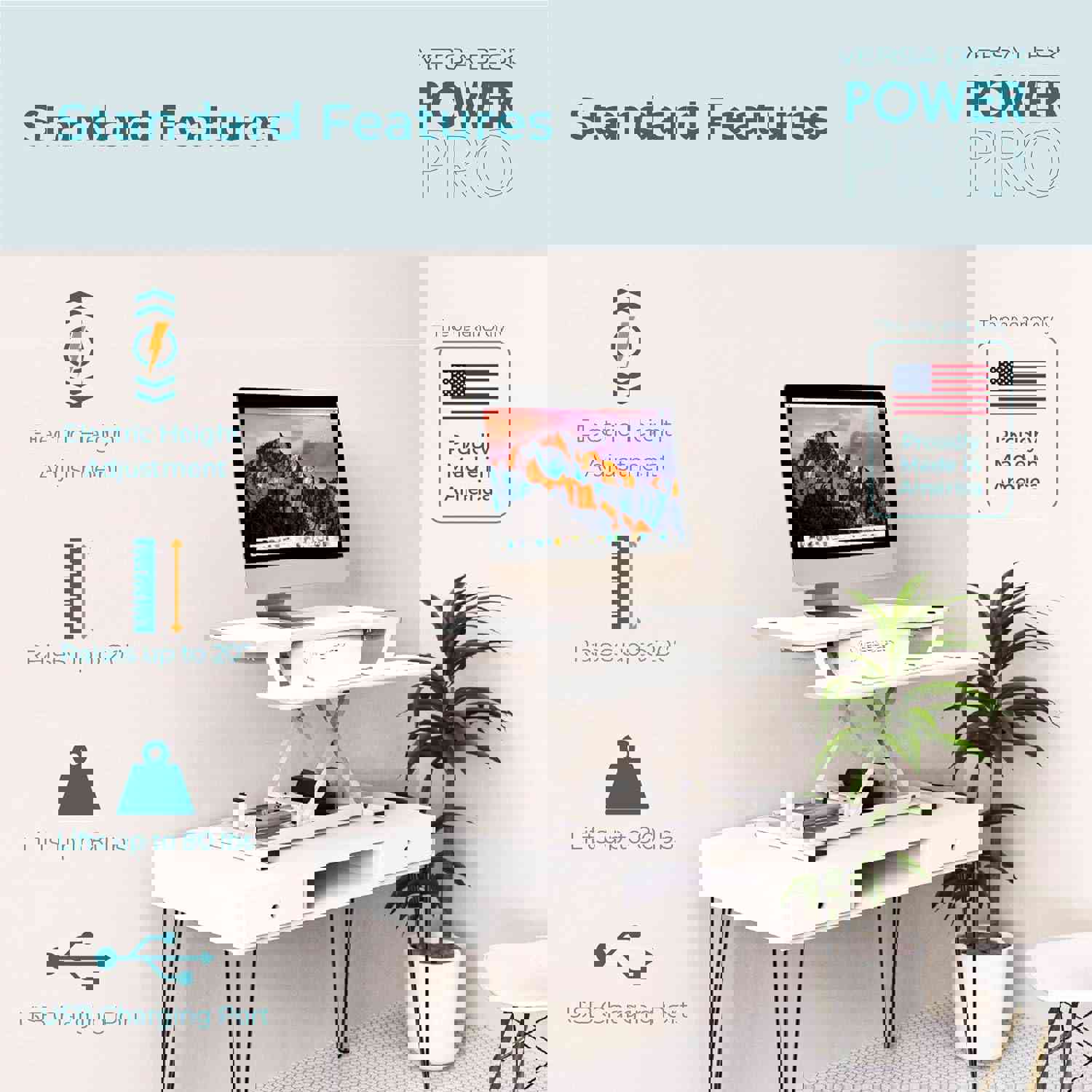 VersaDesk UltraLite Electric Standing Desk Converter - 36 Inch Height Adjustable with Keyboard Tray & USB Charging