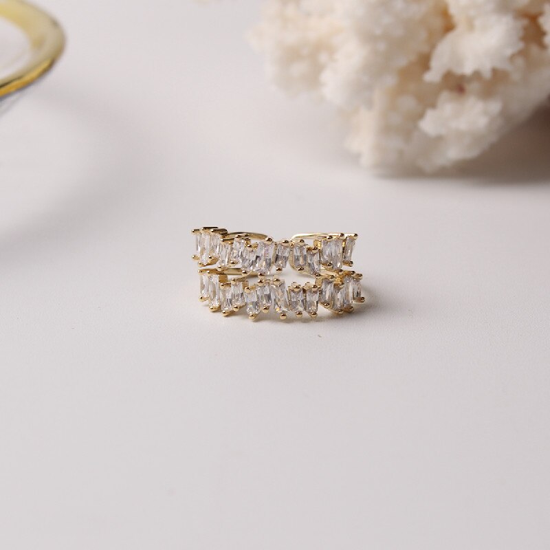 Korean Simple Copper Inlaid Zircon Ring for Women, Trendy Student Party Gift, Open Index Finger Ring