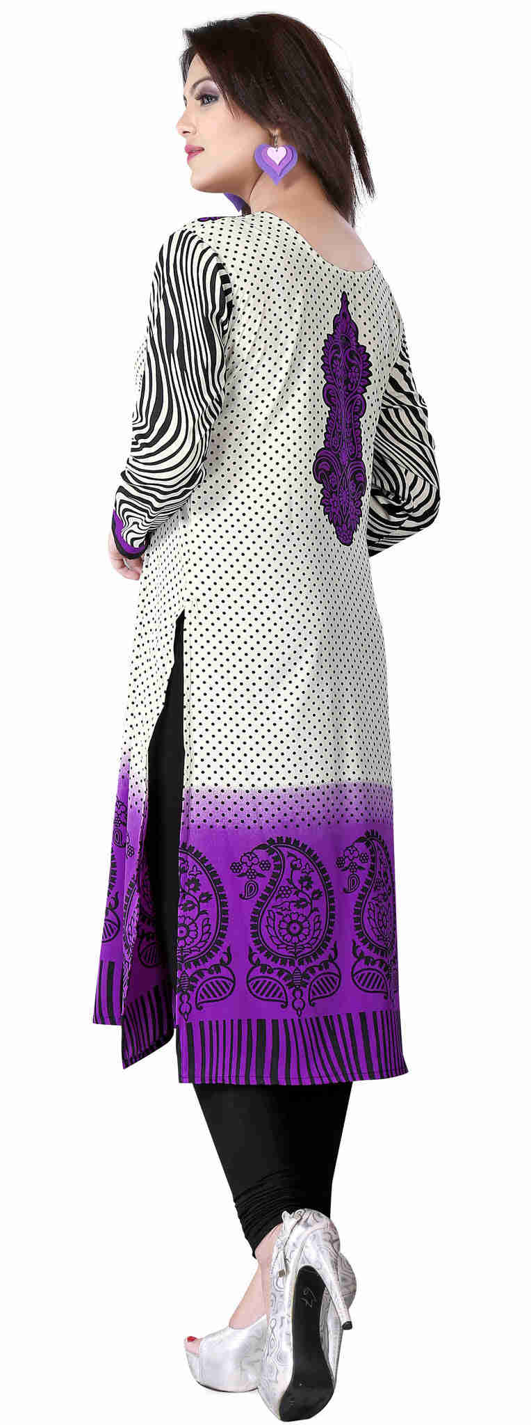 India Tunic Top Long Kurti Womens Printed Indian Clothing (Purple, XS)