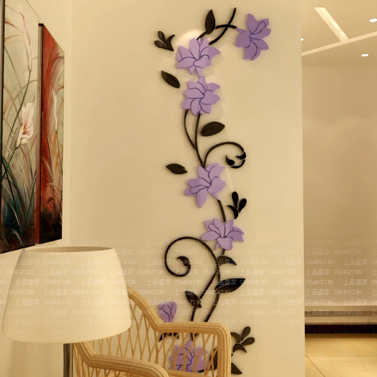 New Arrival Rose Flower Acrylic Mirror Wall Stickers for Home Decoration