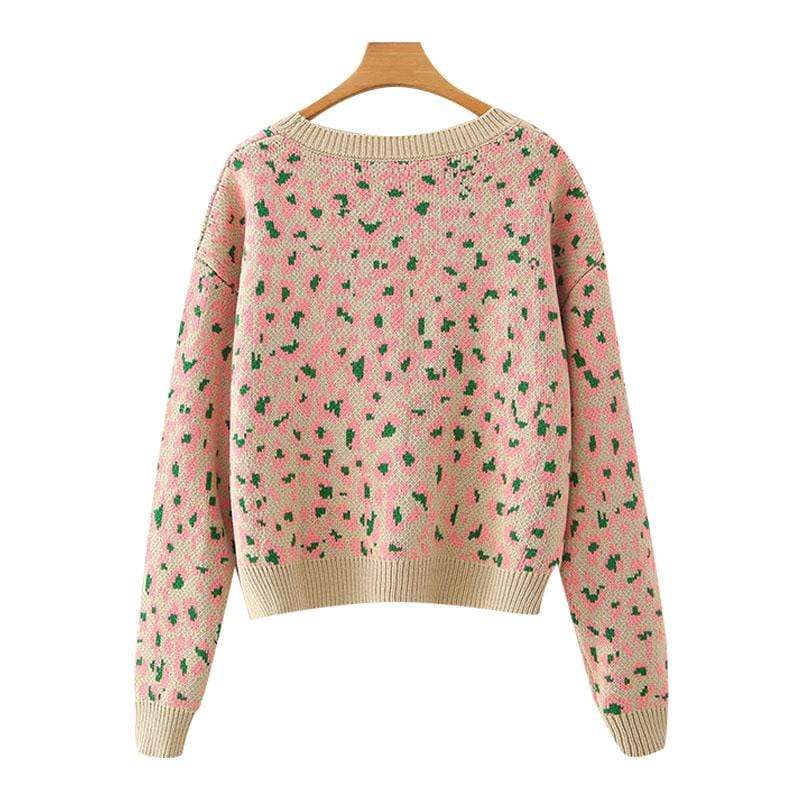 FASHION LEOPARD PATTERN KNITTED SWEATER