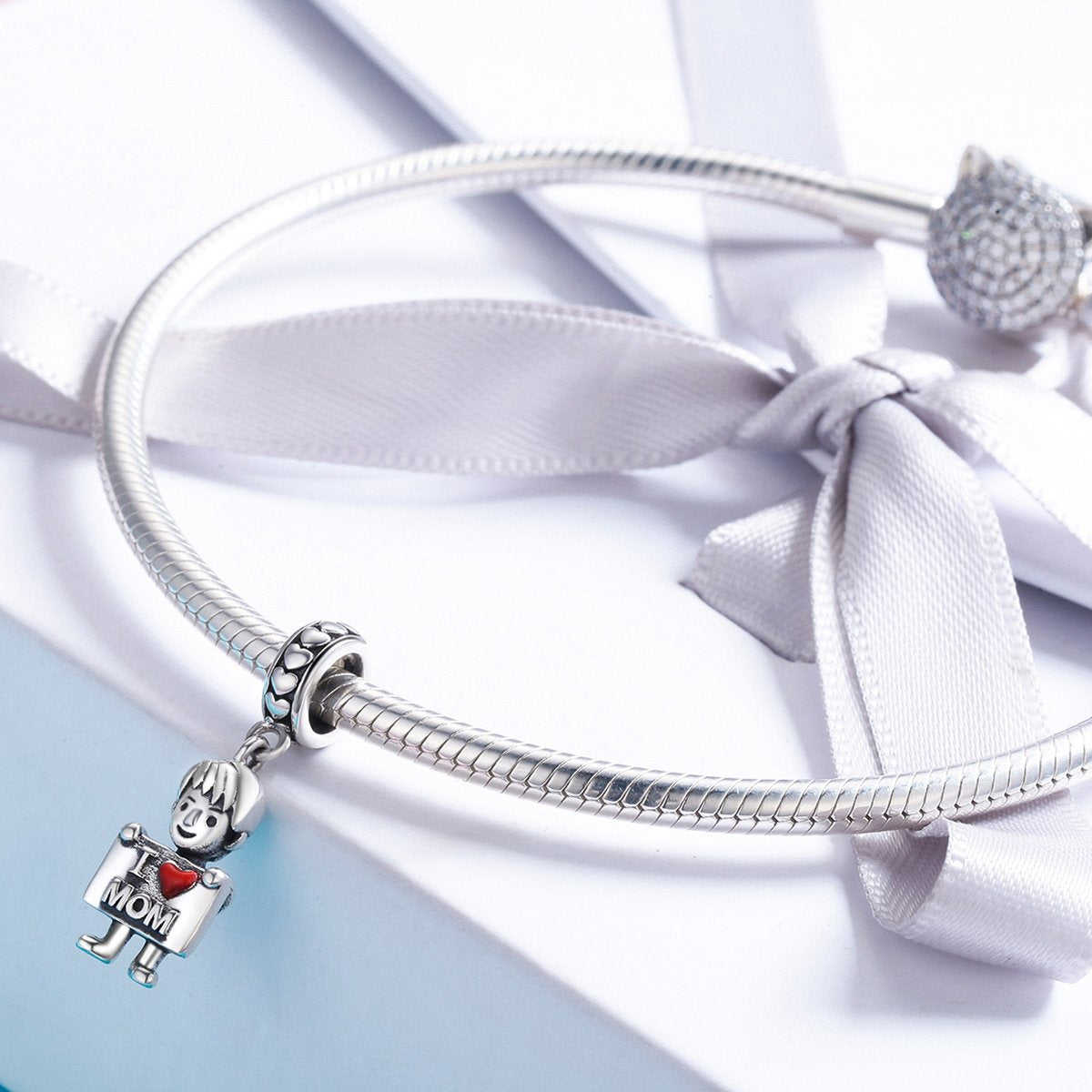 Sterling 925 Silver 'I Love Mom' Pendant for Pandora & European Charm Bracelets