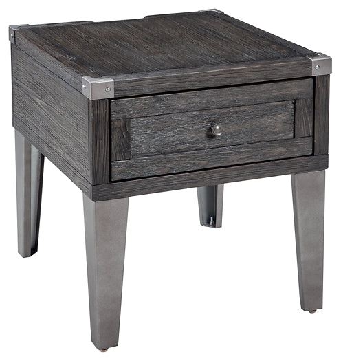 Todoe Rectangular End Table - Rustic-Industrial Style with USB Charging