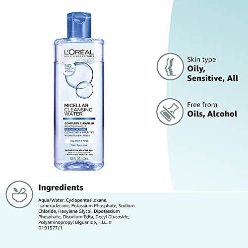 L'Oreal Paris Skincare Micellar Cleansing Water - Complete Makeup Remover & Gentle Cleanser (13.5 Fl Oz)
