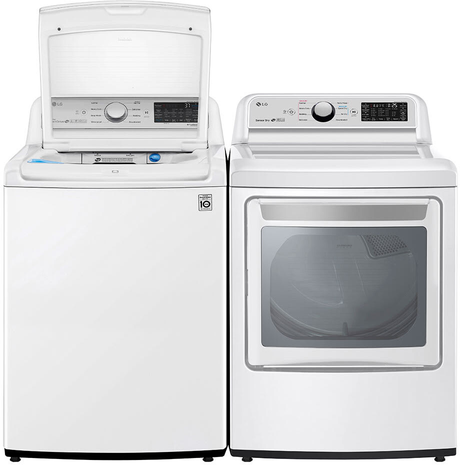 LG 27 in. 4.8 cu. ft. Mega Capacity White Top Load Washer and 7.3 Cu.Ft. Ultra Large High Efficiency Gas Dryer Combo