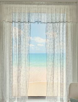 Sea Splash Starfish Sheer Curtains - Beach Cottage Window Decor