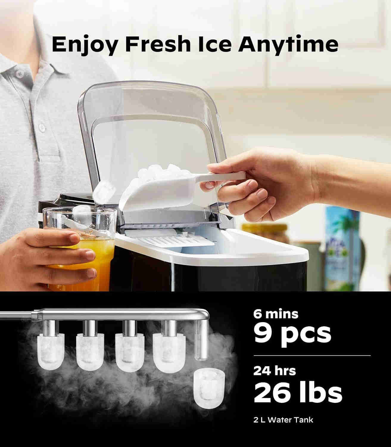 Smart Countertop Ice Maker with Wi-Fi App Control, 9 Cubes in 6 Mins, 26 Lbs/Day, Self-Cleaning