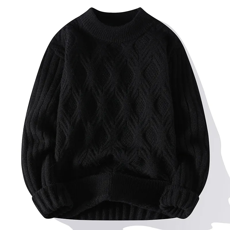 Nukty Men's Autumn Winter Knitted Sweater - Casual O-Neck Pullover in Blue & Black