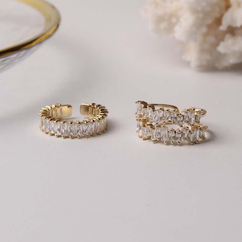 Korean Simple Copper Inlaid Zircon Ring for Women, Trendy Student Party Gift, Open Index Finger Ring