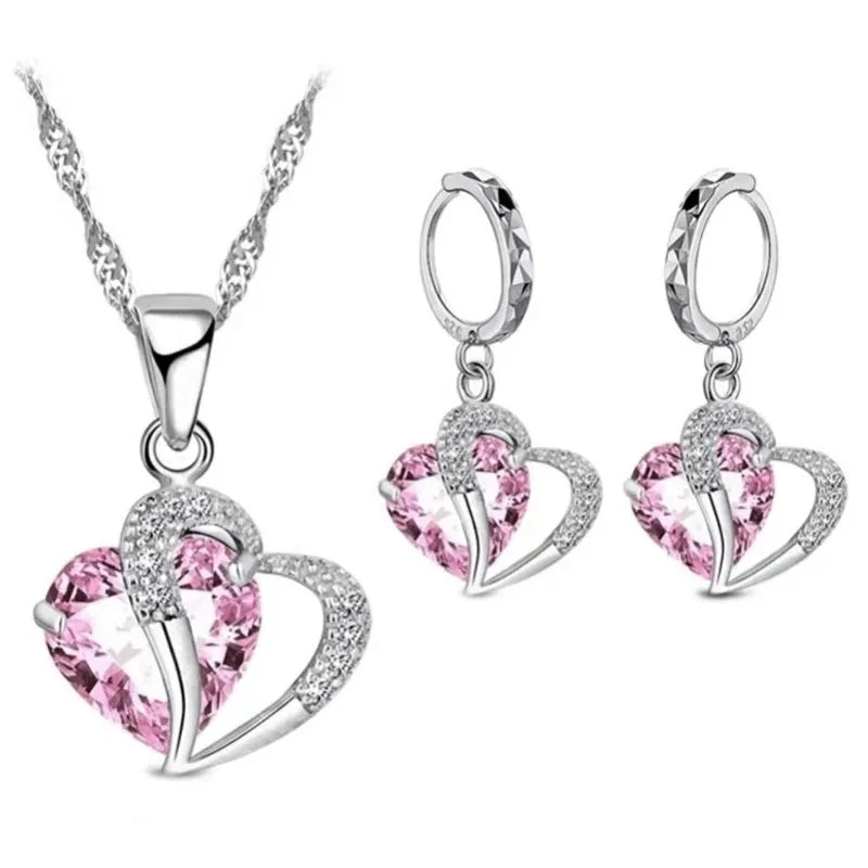 Luxury Women's 925 Sterling Silver Cubic Zircon Heart Jewelry Set