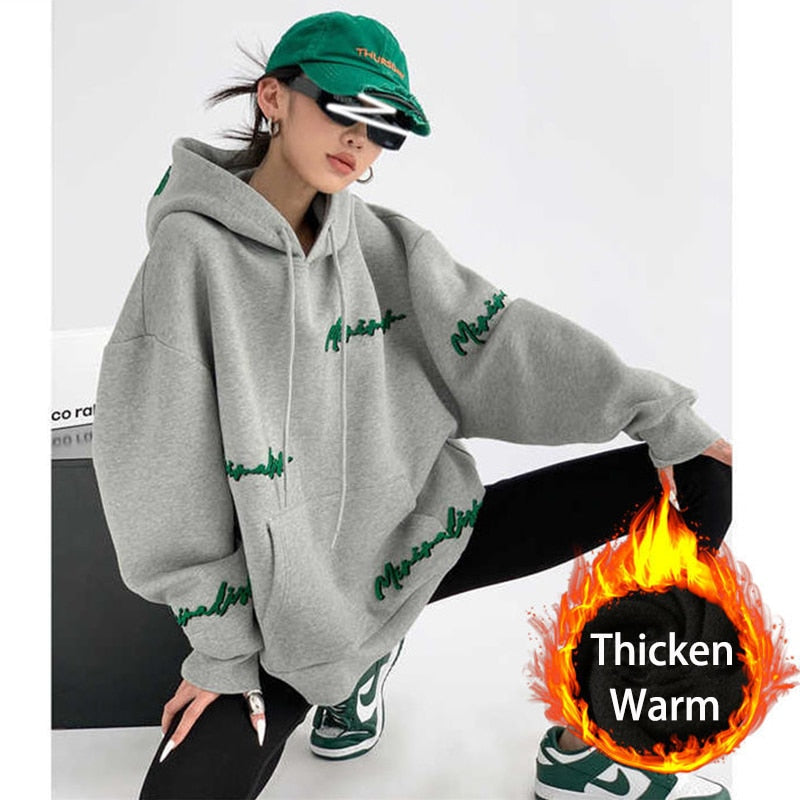 Trizchlor 2022 Autumn Winter Embroidered Women's Oversized Sweater Hoodie