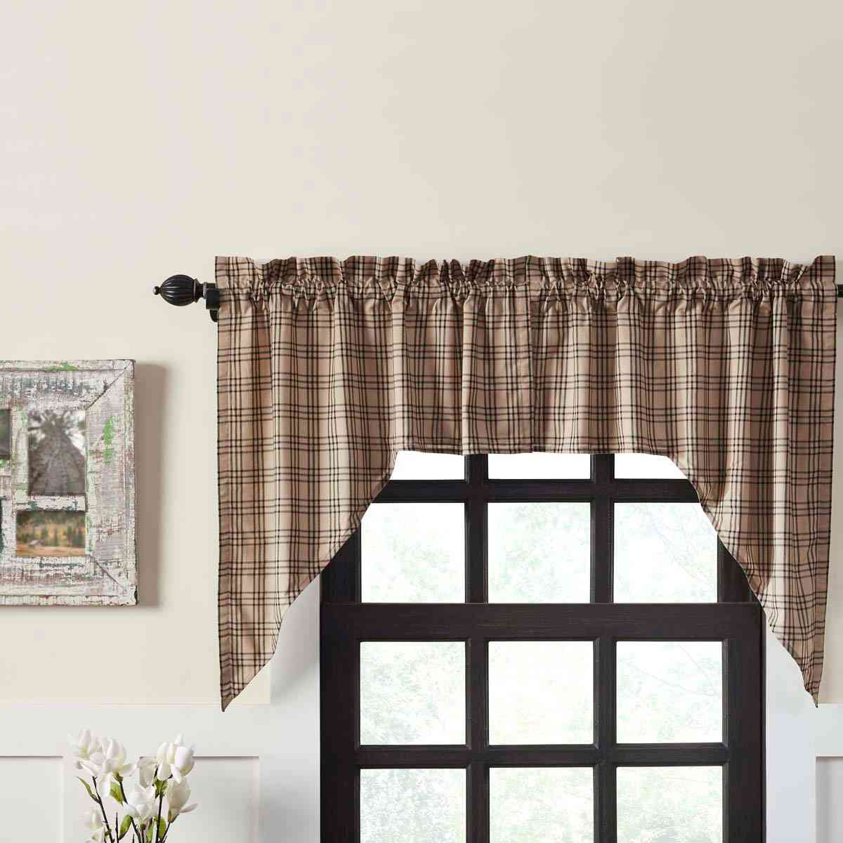 Sawyer Mill Charcoal Plaid Swag Curtain Set Of 2 - Farmhouse Style Window Decor
