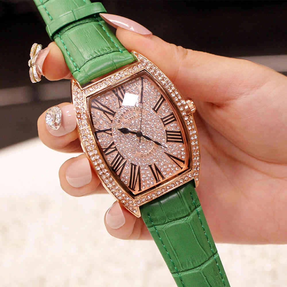 Fashion Trend Net Red New Style Wine Barrel Type Genuine Large Full Diamond Men's Watch Real Belt Diamond Women's Watch Waterproof Wrist Watches