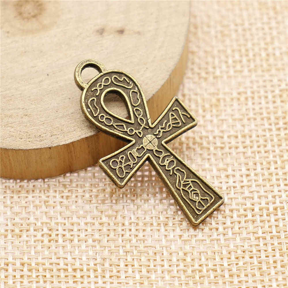 4pcs 38x21mm Double Sided Ankh Cross Charm Pendants for Jewelry Making