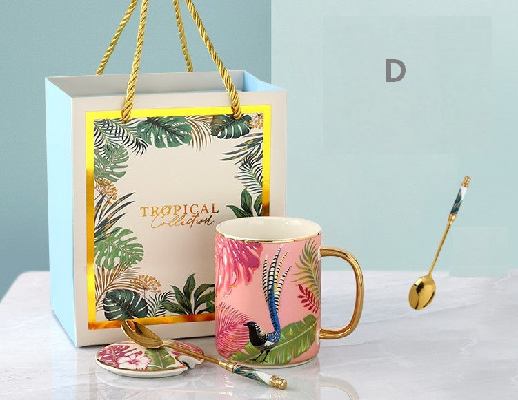 Peacock Porcelain Cups, Large Capacity Jungle Animal Ceramic Mugs with Gift Box