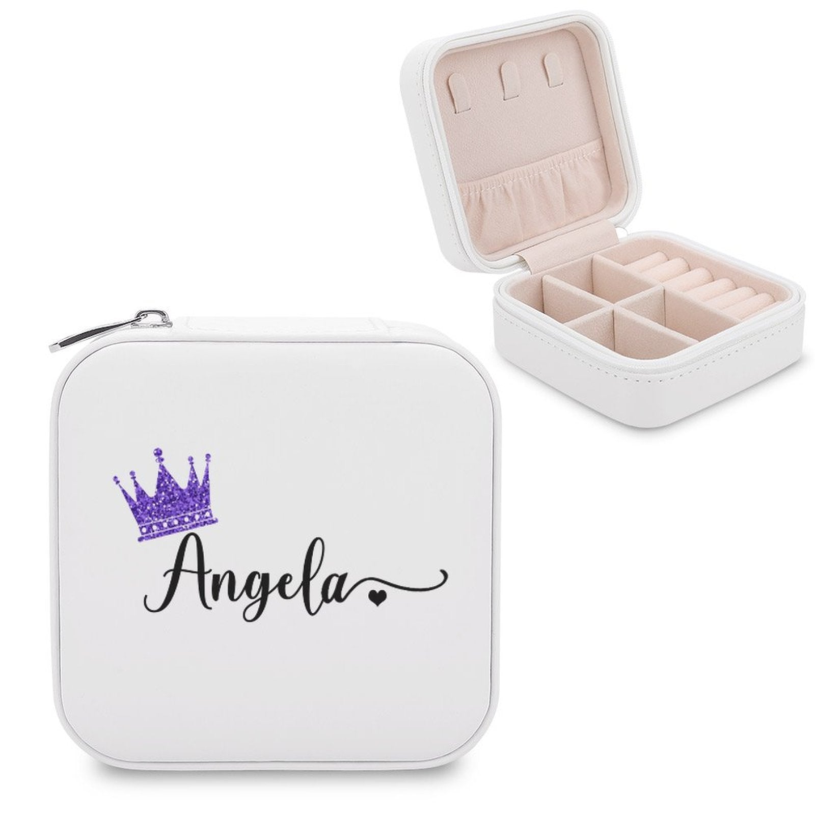 Personalized Name Crown Bridesmaid Jewelry Box - Bridal Party Gift & Travel Makeup Organizer