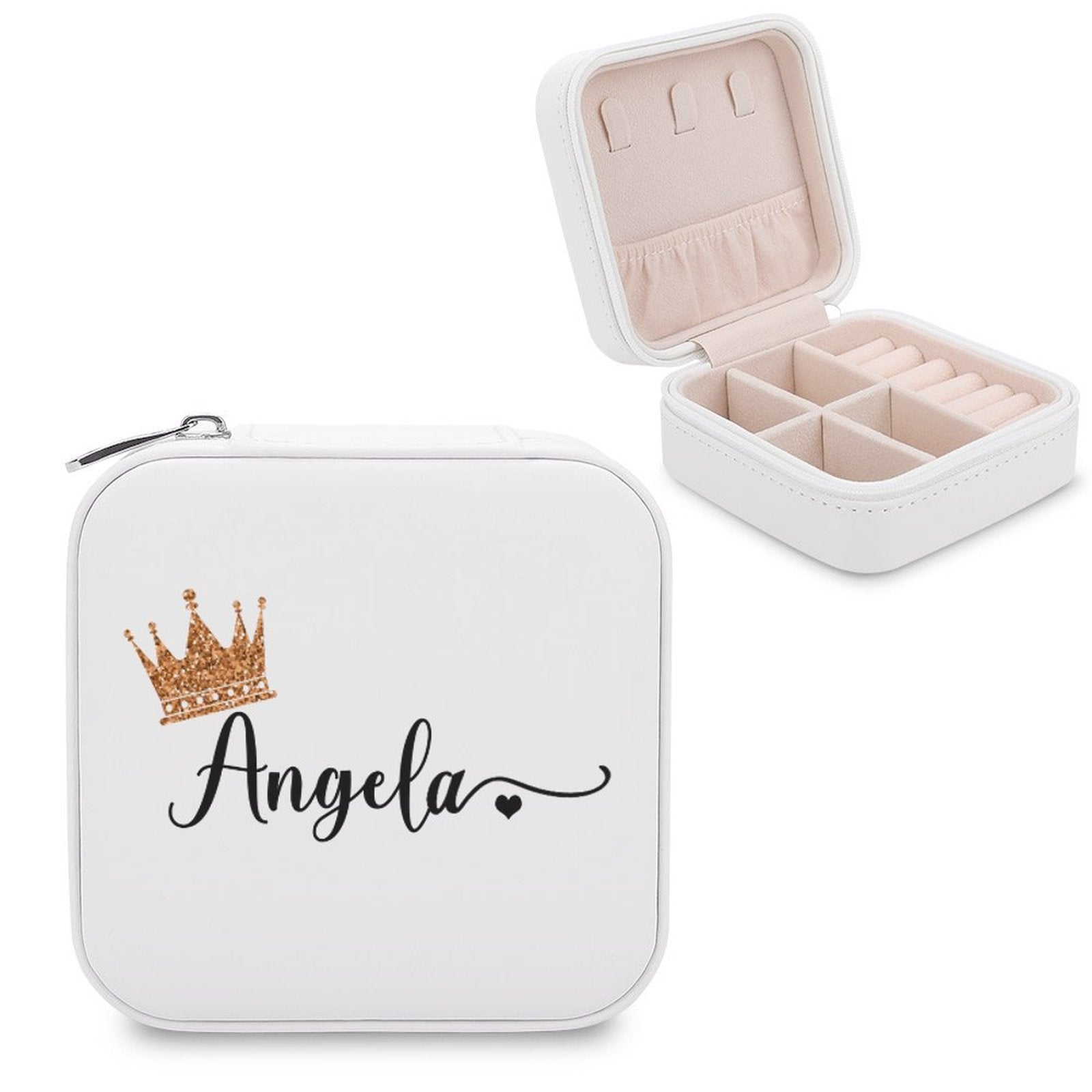 Personalized Name Crown Bridesmaid Jewelry Box - Bridal Party Gift & Travel Makeup Organizer